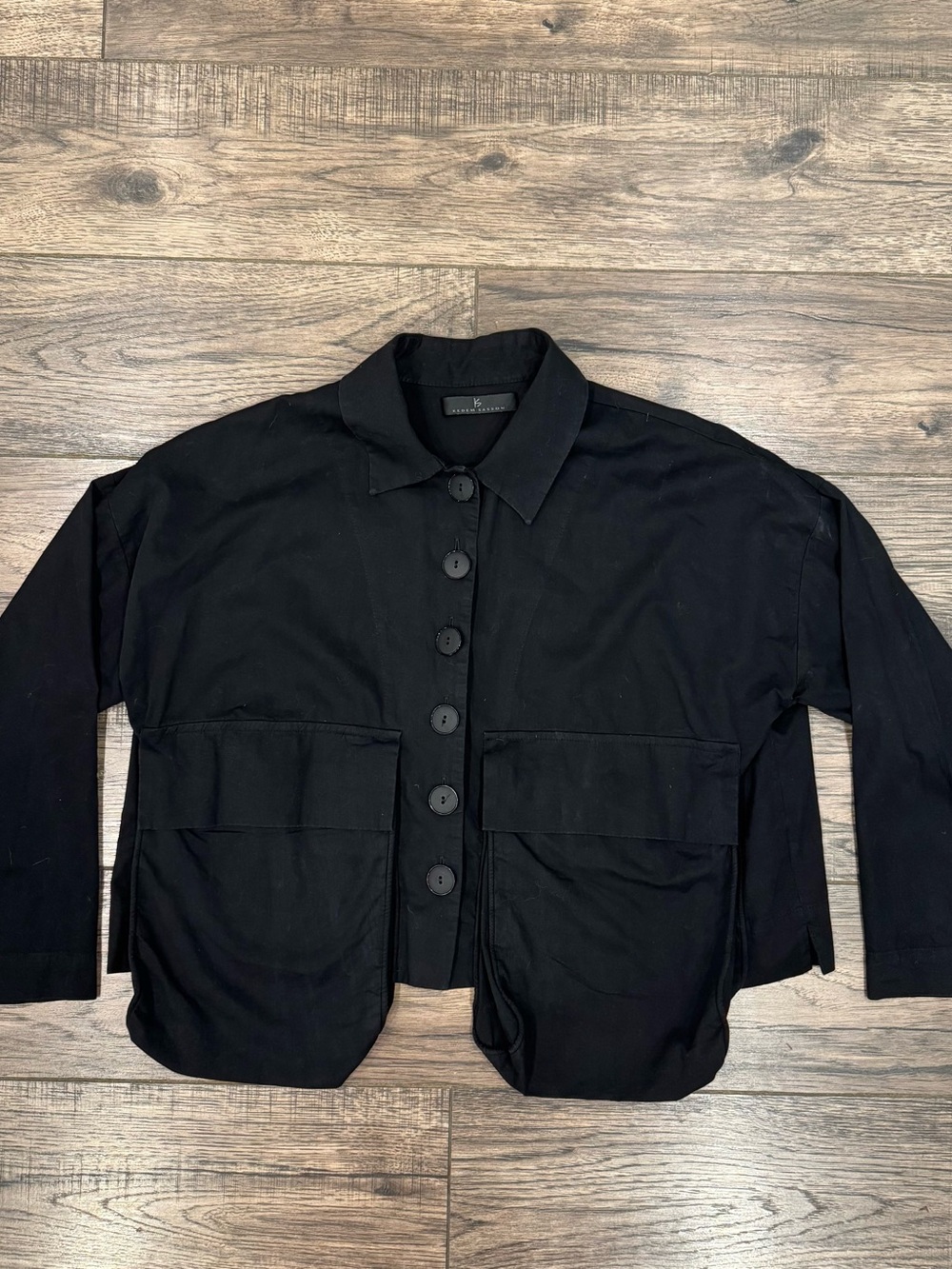 Kedem Sasson Black Avant Garde Jacket Women Art to Wear Lagenlook Buttons Pocket